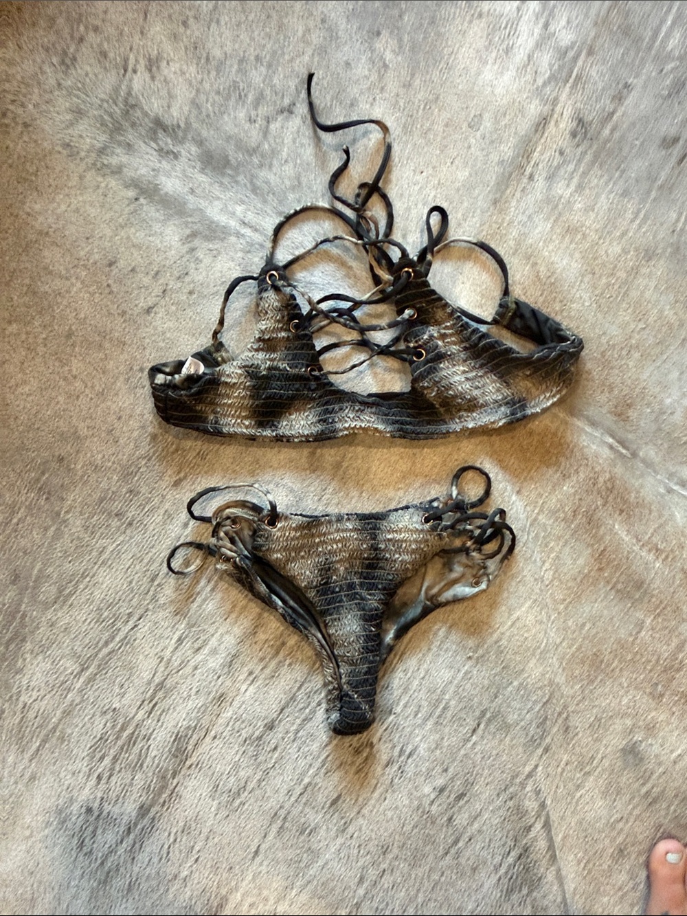 Blue Life Black Tie-Dye Lace-Up Bikini